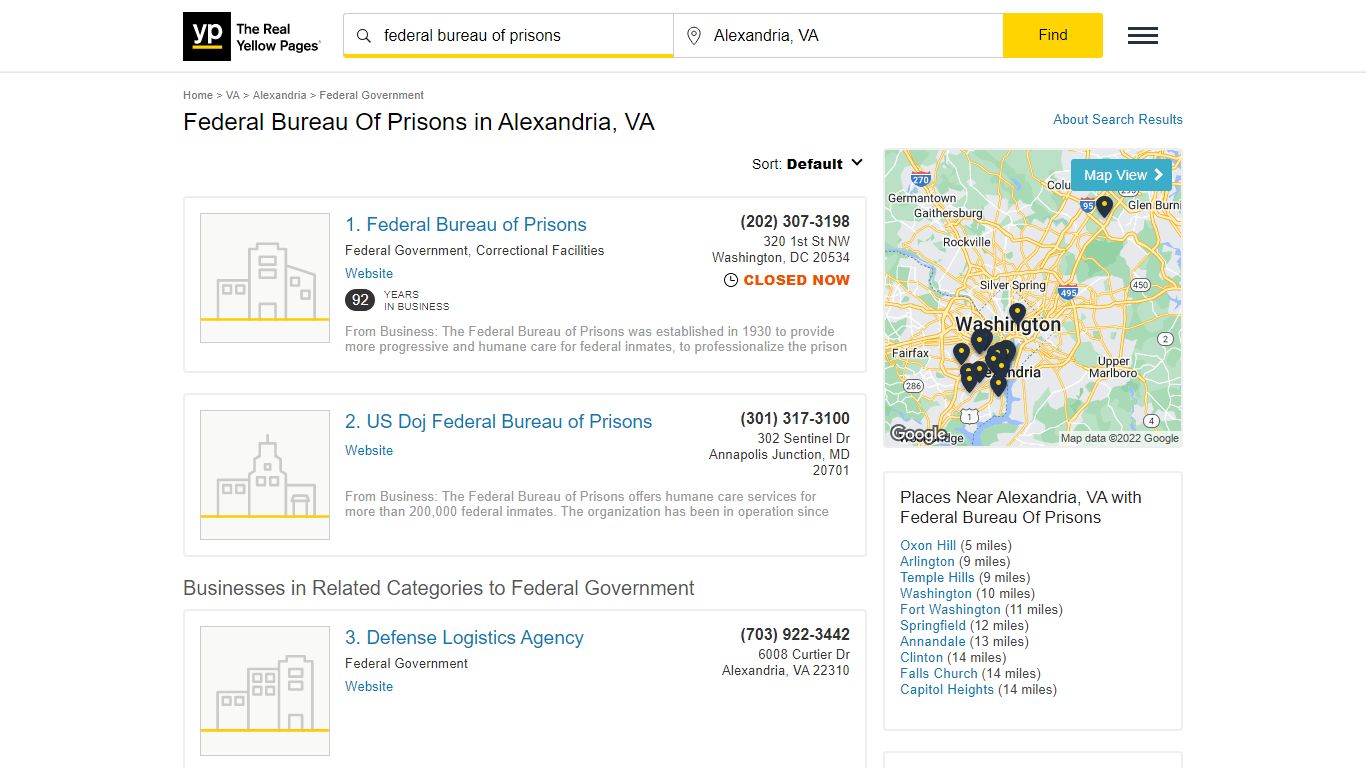 Federal Bureau Of Prisons in Alexandria, VA - Yellow Pages